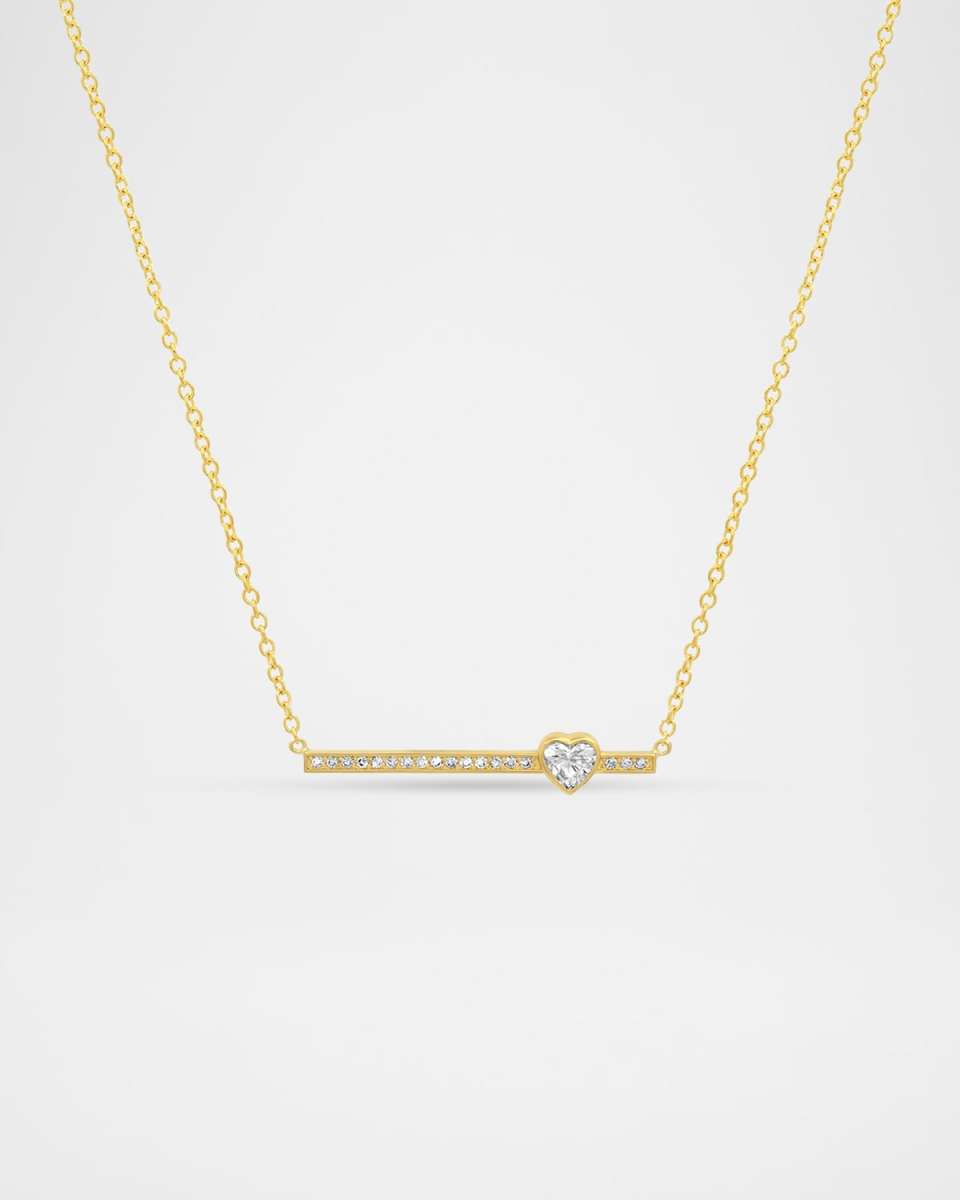 18K Yellow Gold Diamond Stick and Heart Cut Necklace